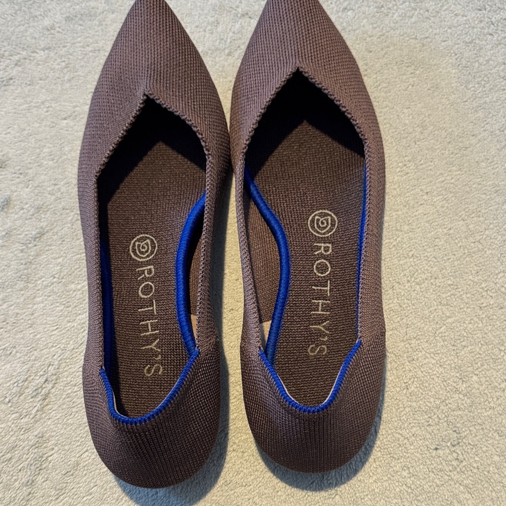 Rothy's Women's Chocolate Brown Flats with Blue Trim